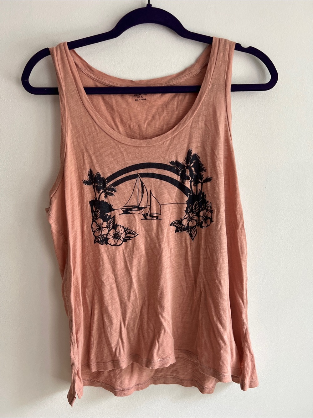 Madewell Coral Tank with Black Sailboat Graphic